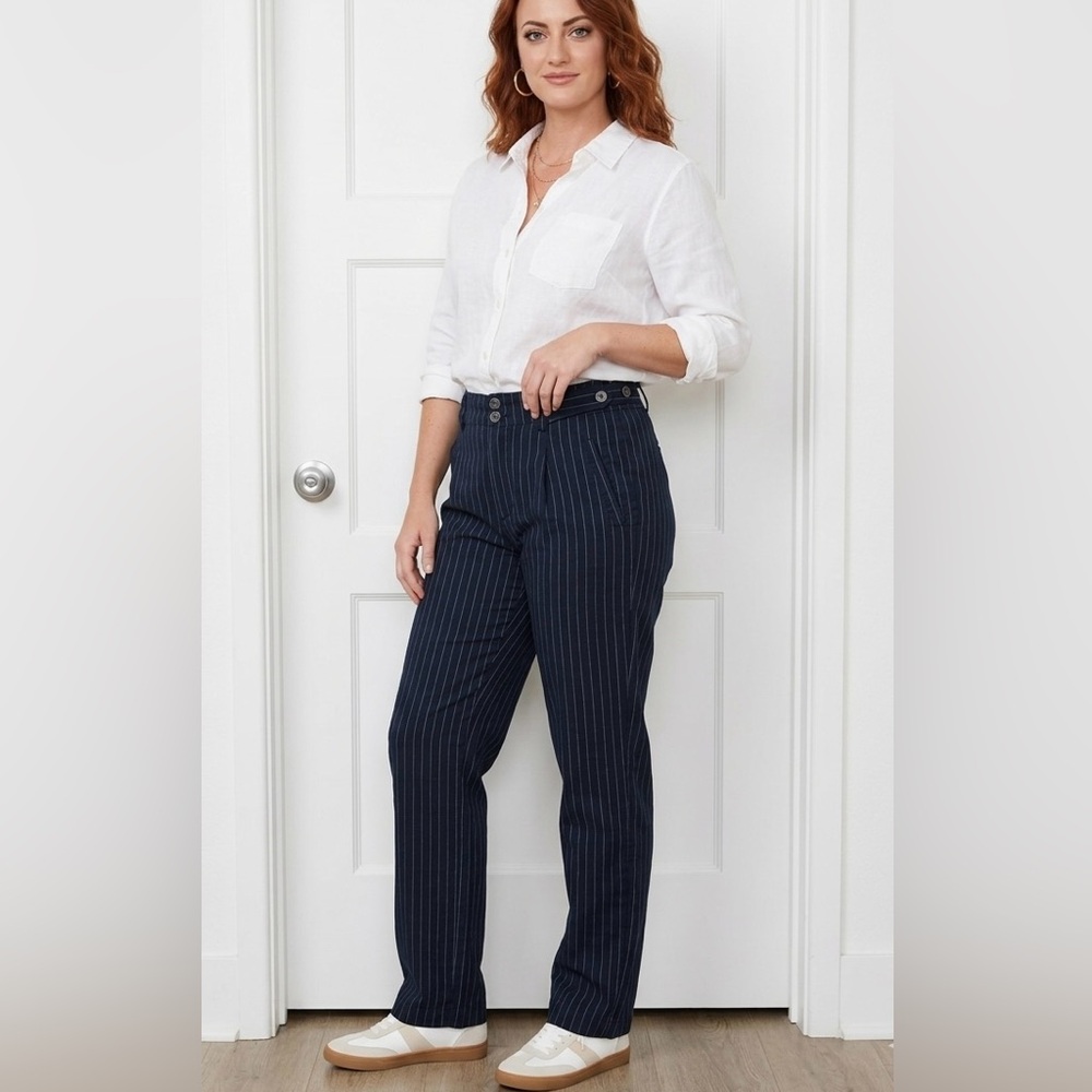Sundance Navy Pinstripe High-Rise Trousers